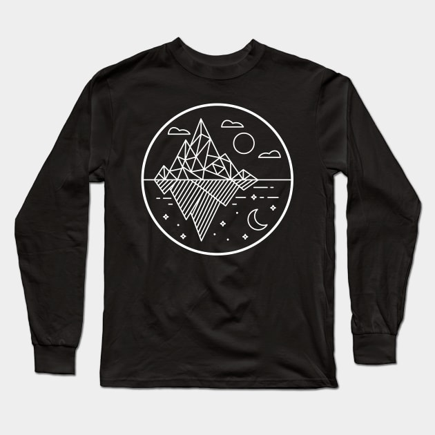 Two Geometric Mountains Day and Night Line Art Long Sleeve T-Shirt by DetourShirts